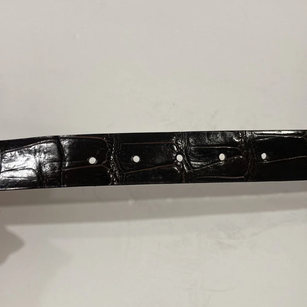 - Cole Haan Dark Brown Croc Embossed Leather Belt Size 38